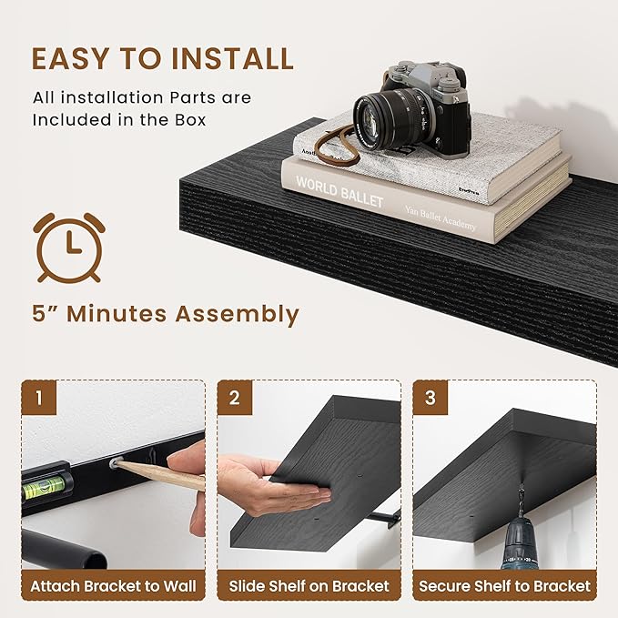 fuqing Floating Shelves for Wall, Wall Mounted Wood Floating Shelf