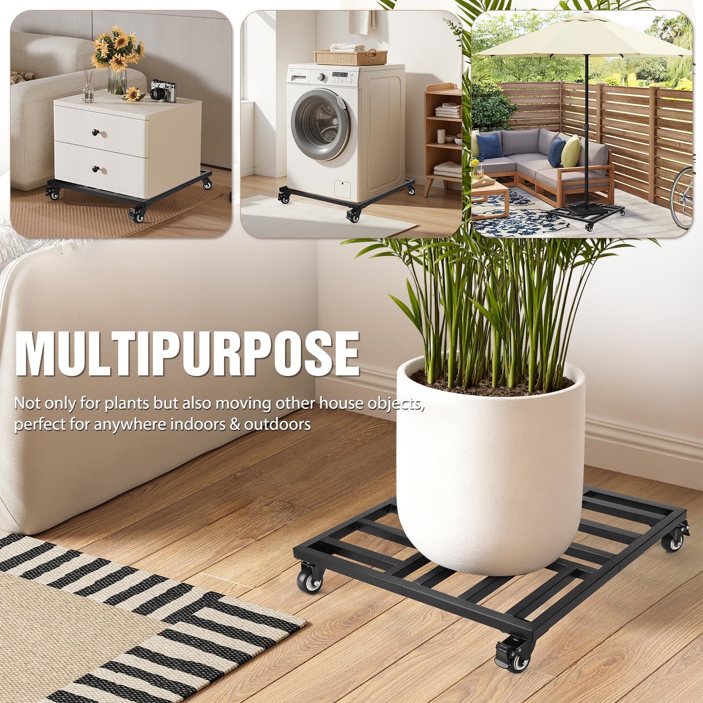 AugFir 22" Plant Caddy with Wheels Heavy Duty, 600lbs Rolling Metal Plant Stand, Square Plant Dolly with Lockable Caster Wheels for Large Planter Pots, Heavy Objects, Ideal for Indoor and Outdoor Use