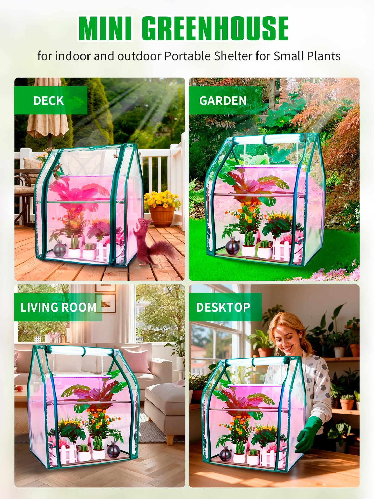 Hugbow Mini Green House with Grow Light, Mini Greenhouse Indoor, 15W Full Spectrum Plant Lights & Timer for Seed Starter Tray, Indoor Outdoor Plants 24"x16"x20"