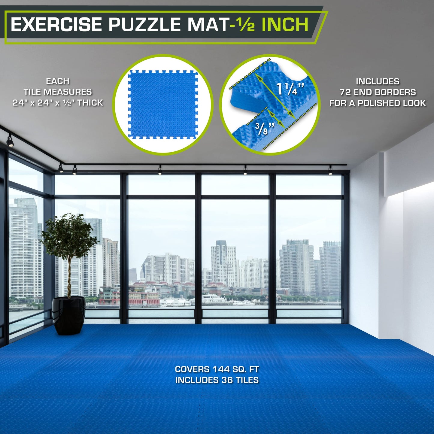 ProsourceFit Puzzle Exercise Mat ½ in, EVA Interlocking Foam Floor Tiles for Home Gym, Mat for Home Workout Equipment, Floor Padding for Kids, Black, 24 in x 24 in x ½ in, 24 Sq Ft - 6 Tiles