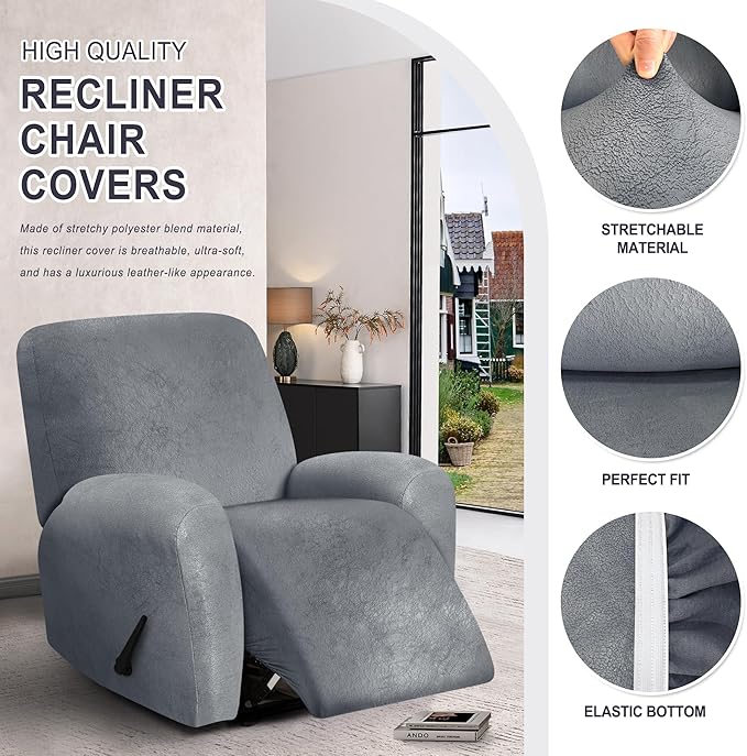 ANARACHON Leather Look Recliner Chair Covers, 4-Pieces Stretch Recliner Cover
