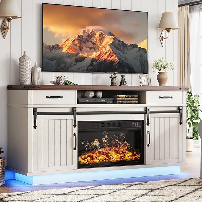 Jocoevol Fireplace TV Stand for TVs up to 65", Electric Fireplace