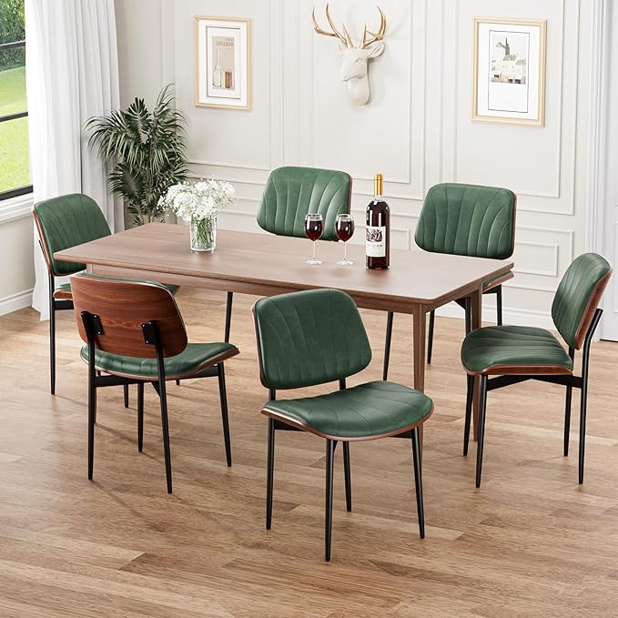 REONEY Dining Chairs Set of 2, Mid-Century Modern Upholstered PU Leather Chairs