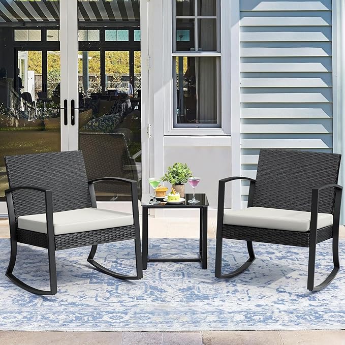 Homall Patio Furniture Set 3 Piece Resin Outdoor Bistro Set Rocking Patio Chairs