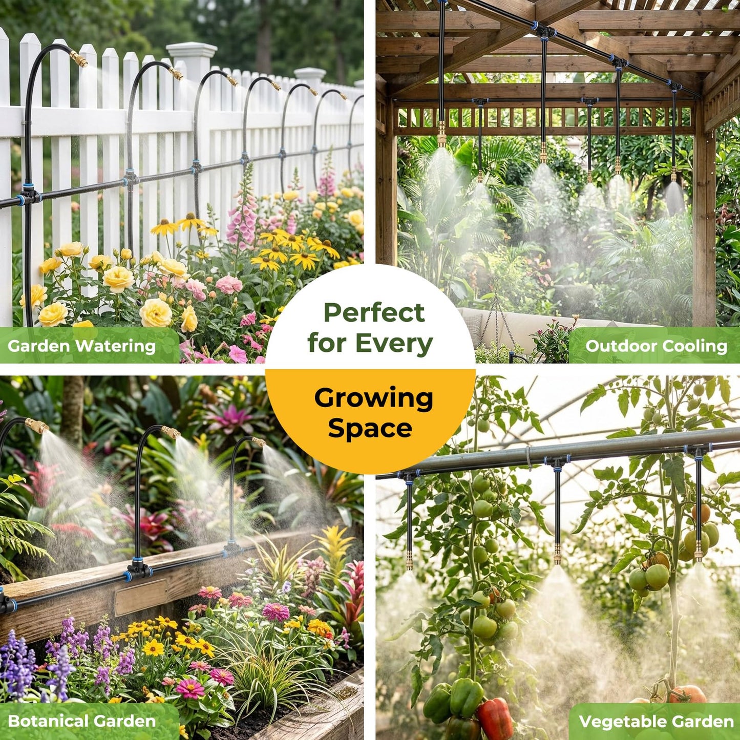 Drip Irrigation Kit for Garden 30FT, 360° Adjustable Watering System with 1/4" Tubing, Brass Misting Nozzles, DIY Micro Irrigation System for Potted Plants, Patio, Greenhouse