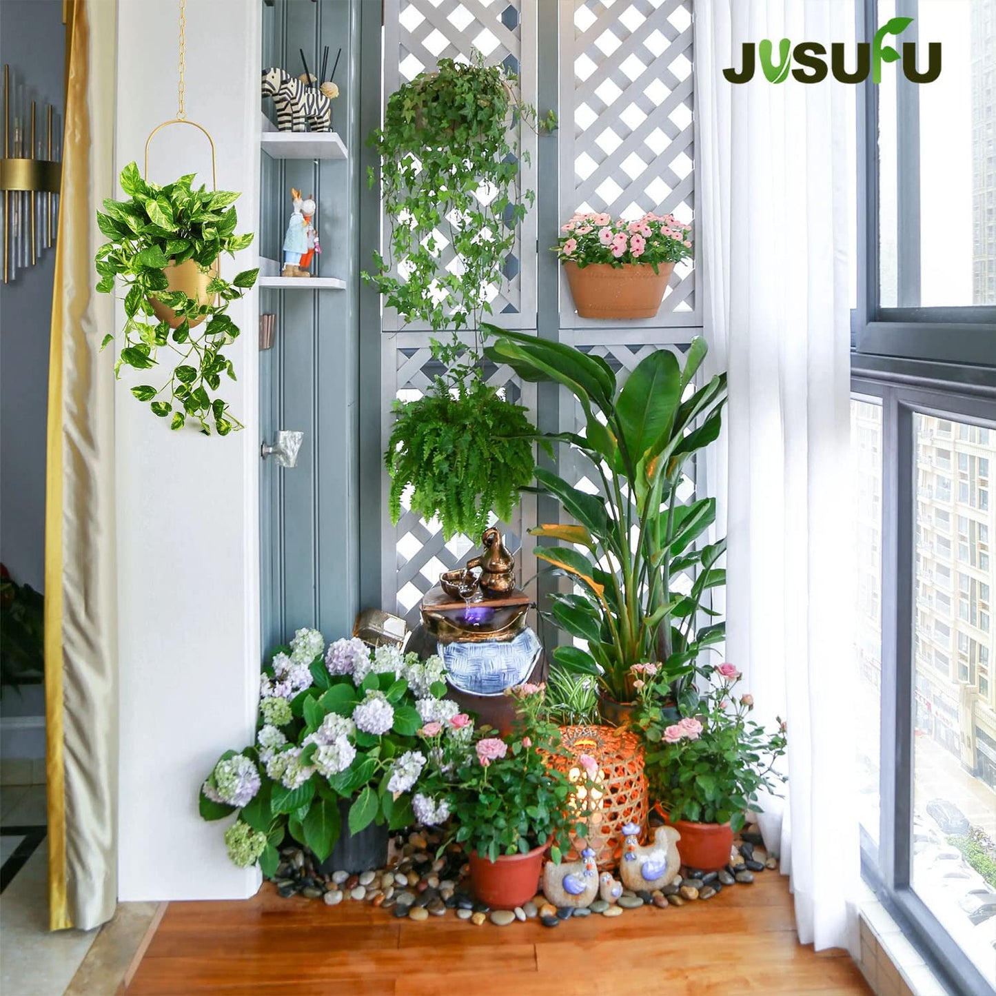 JUSUFU Metal Hanging Planters, 2pcs Black Hanging Planters for Indoor & Outdoor Plants, No Plant incld
