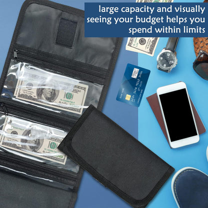 VOCHIC Money Wallet, Money Organizer for Cash with 6 Zippered Pocket Multipack Money Pouch, Cash Bill Organizer, Money Bag Small Travel Money Holder for Budgeting, Receipt and Tips (Black)