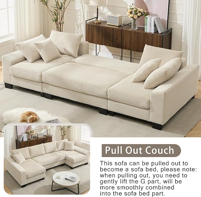 114" Sectional Couches with Pull Out Bed