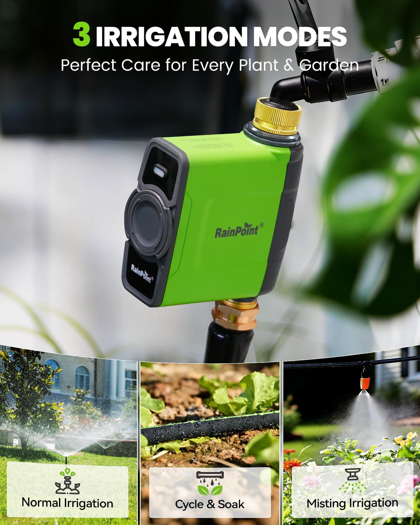 RAINPOINT WiFi Water Timer for Garden Hose, WiFi Sprinkler Controller, Smart Hose Timer Valve, Automatic Drip Irrigation System/Rain Delay for Garden/Lawn/Yard (Brass Inlet & Outlet, WiFi Gateway)