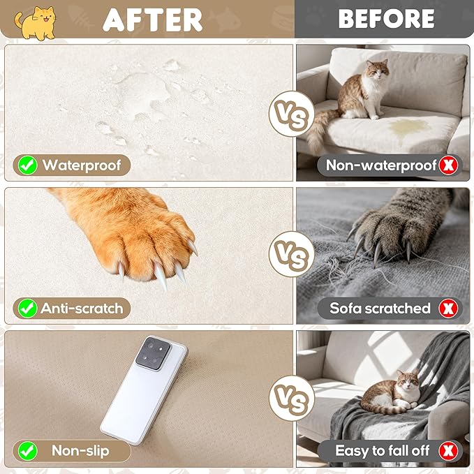 Loiion Velvet Sofa Cover, Ultra Soft Waterproof Non-Slip Couch Cover