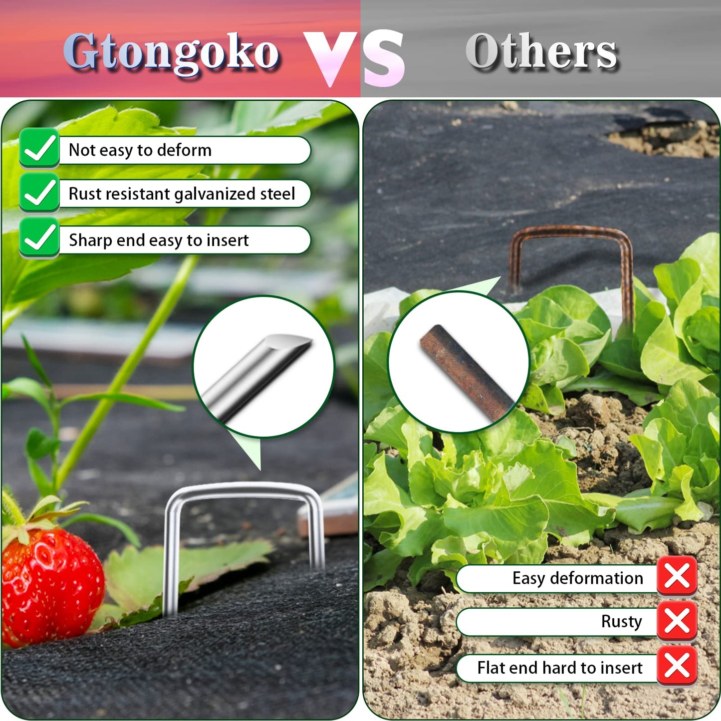 Gtongoko 120 Pack Galvanized Landscape Staples Plant Cover Stakes 6 Inch 11 Gauge Lawn Staples Fence Stakes Ground Stakes for Landscaping Securing Weed Barrier Fabric, Decoration