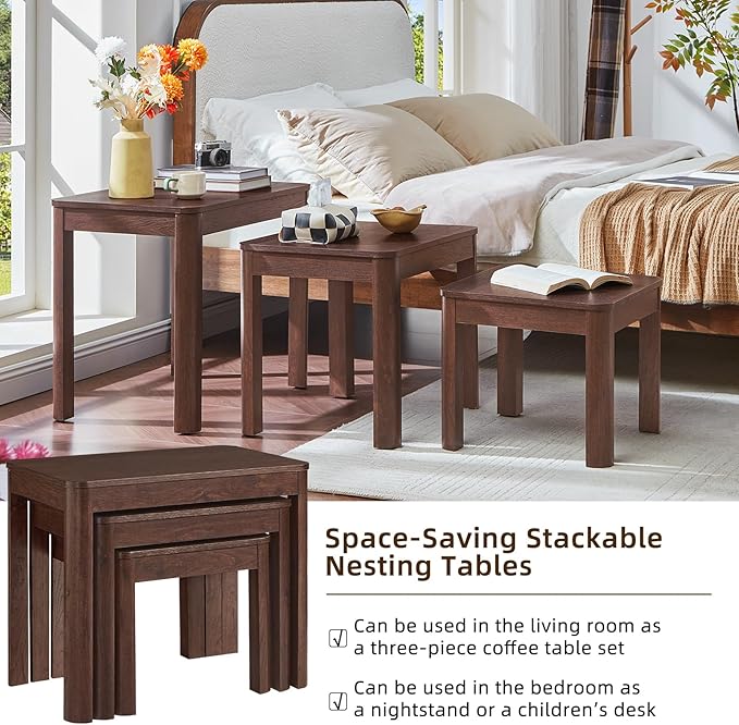 Joaxswe Farmhouse Nesting Tables Set of 3, Living Room Table Set