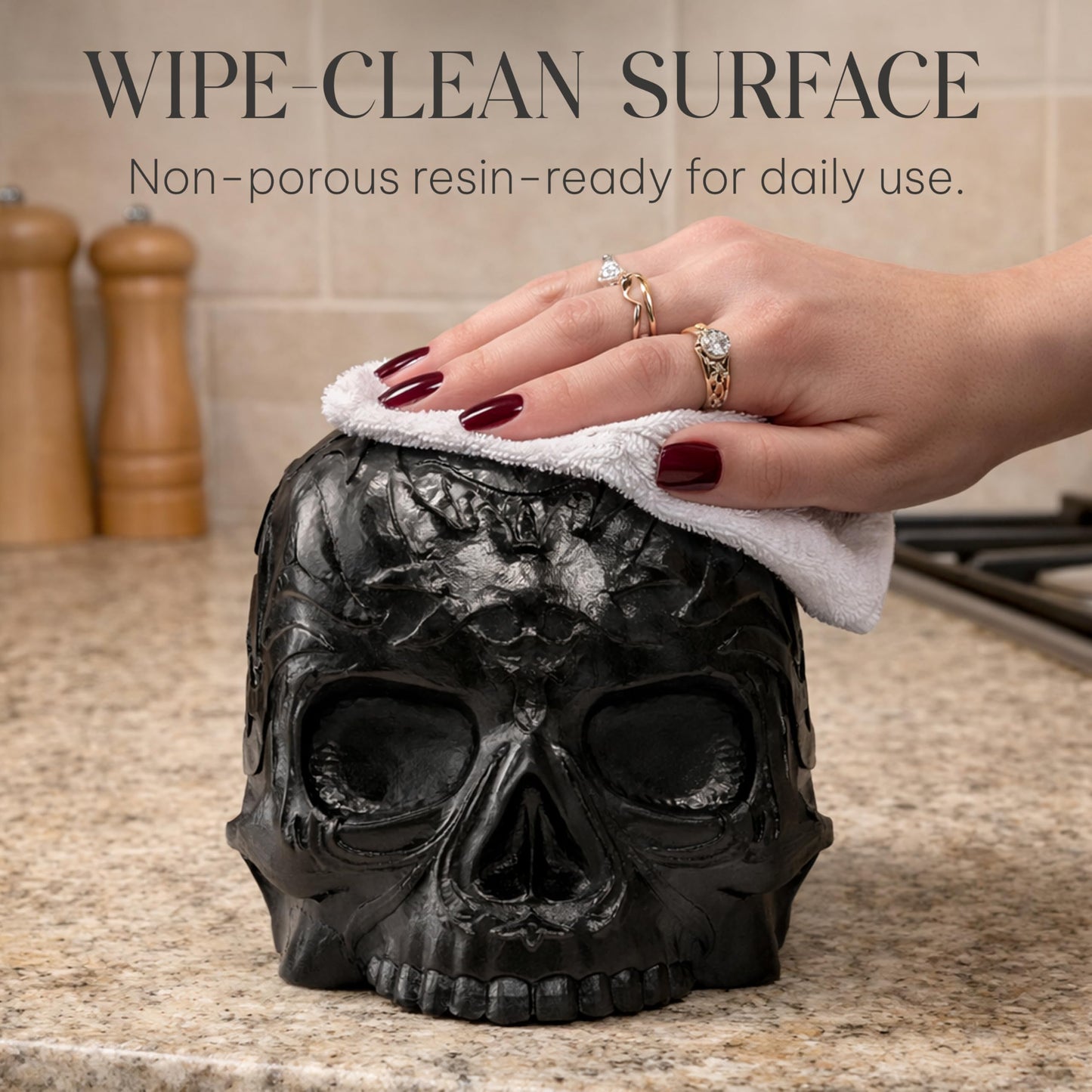 Death Decor Gothic Skull Tissue Box Cover – Heavyweight Square Tissue Holder – Won’t Move When Pulling a Tissue – Black Home & Bathroom Décor – Home Gift for Women & Men, Goth, Horror