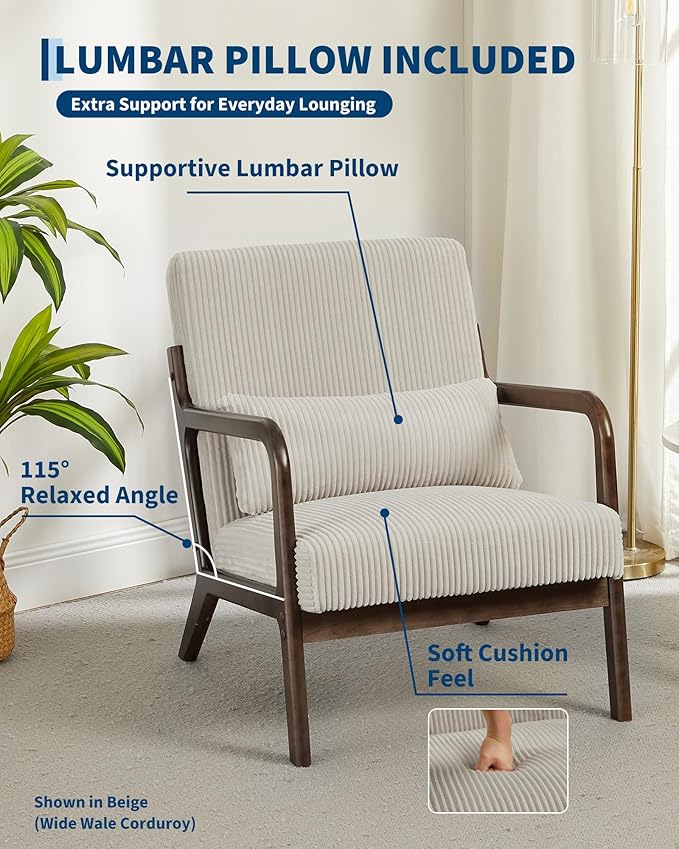 Garvee Mid-Century Chenille Accent Chair, Cozy Reading Chair, Modern Lounge