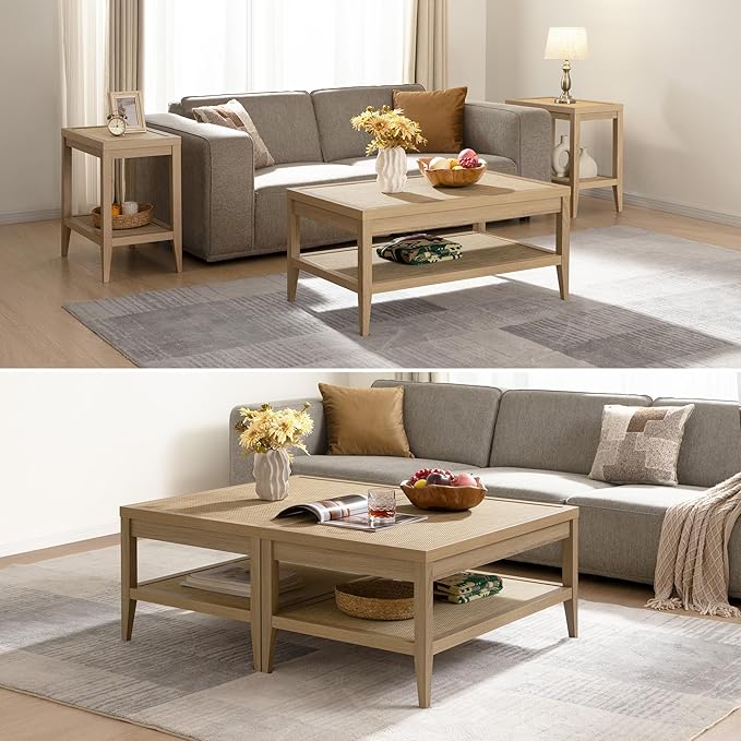 SICOTAS Rattan Coffee Table for Living Room
