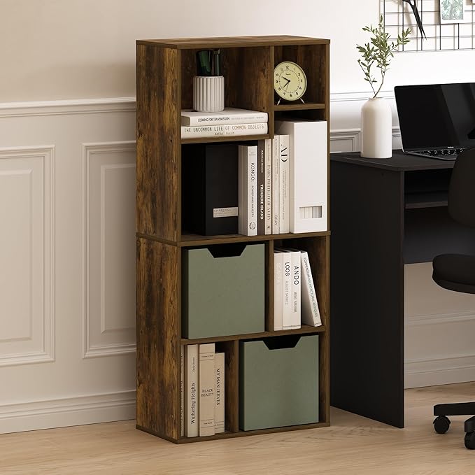 Furinno DALY Book Shelf, 7-Cube Bookshelf, Cube Storage Organizer Bookcase