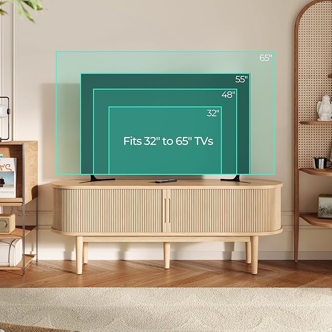 LINSY Home TV Stand for 65" TV, Mid-Century Modern 58" Entertainment Center