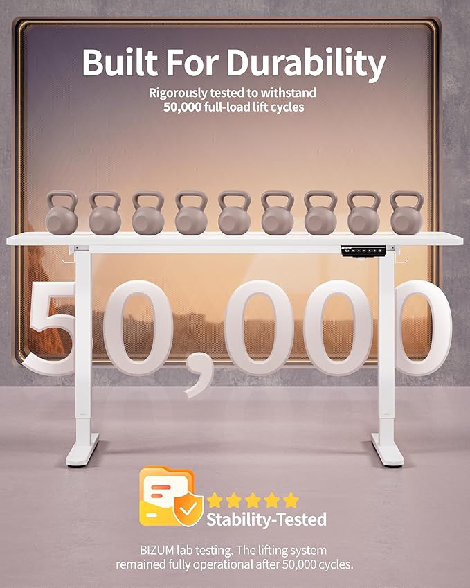BIZUM Electric Standing Desk 60 x 24 Inch Computer Desk-Gaming Desk White Home