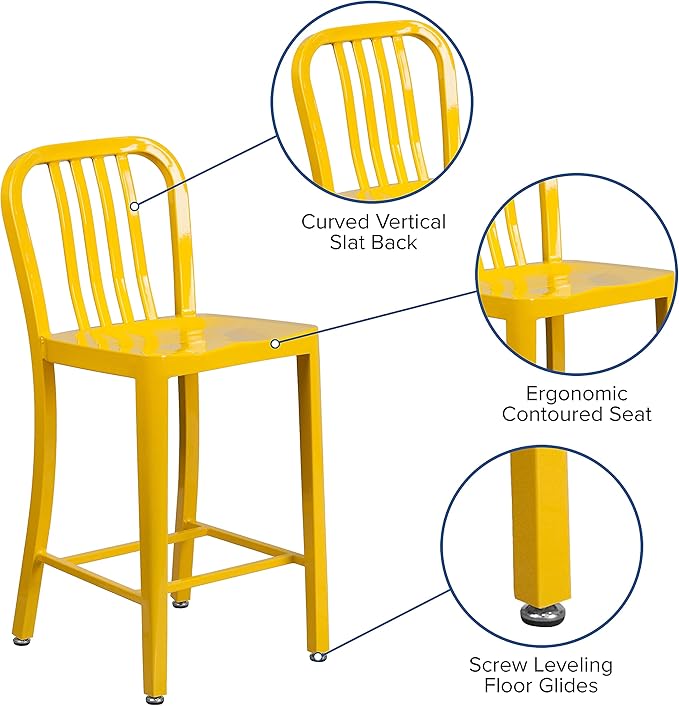 Flash Furniture Gael Commercial Grade 2 Pack 24" High Yellow Metal