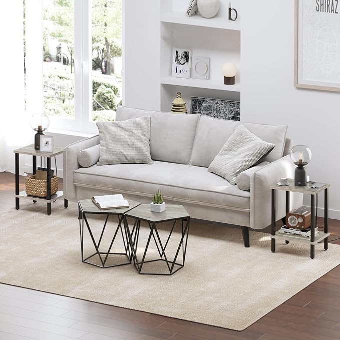 TUTOTAK End Table with Charging Station, Small Side Table with Outlets