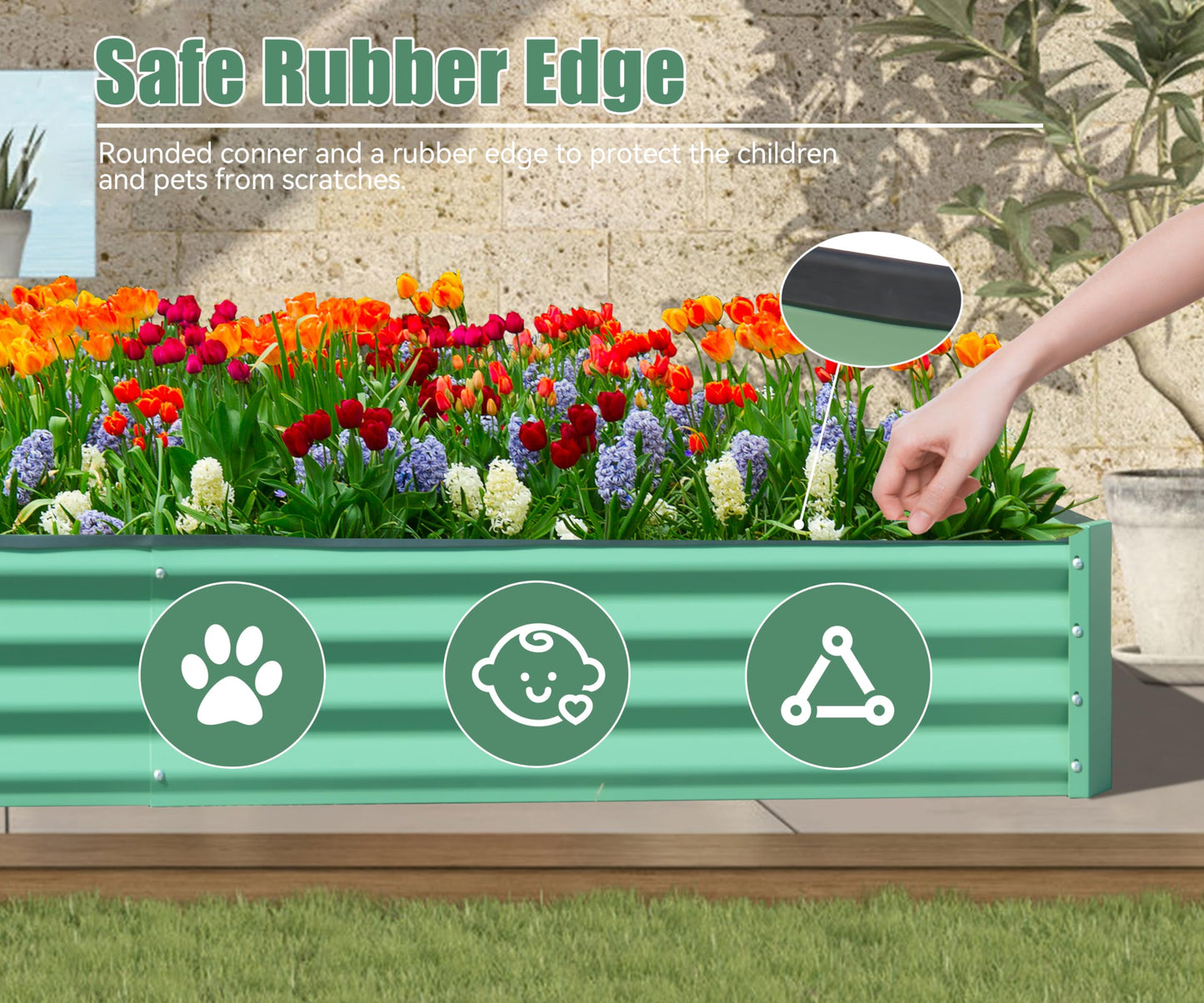 Domi Galvanized Raised Garden Bed, Outdoor Planter Garden Boxes Large Metal Planter Box for Gardening Vegetables Fruits Flowers, Green (8x4x1ft)