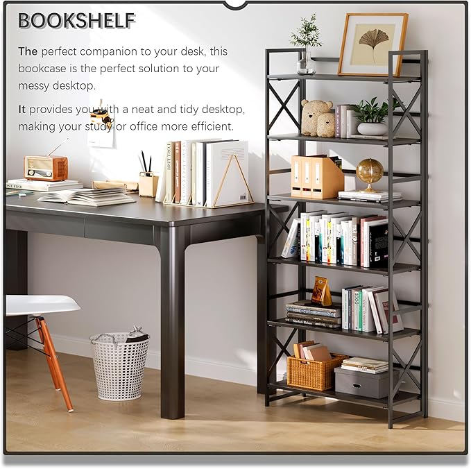 4NM 6 Tiers No Assembly Book Shelves, 61.8" H Folding Bookshelf Bookcase Open
