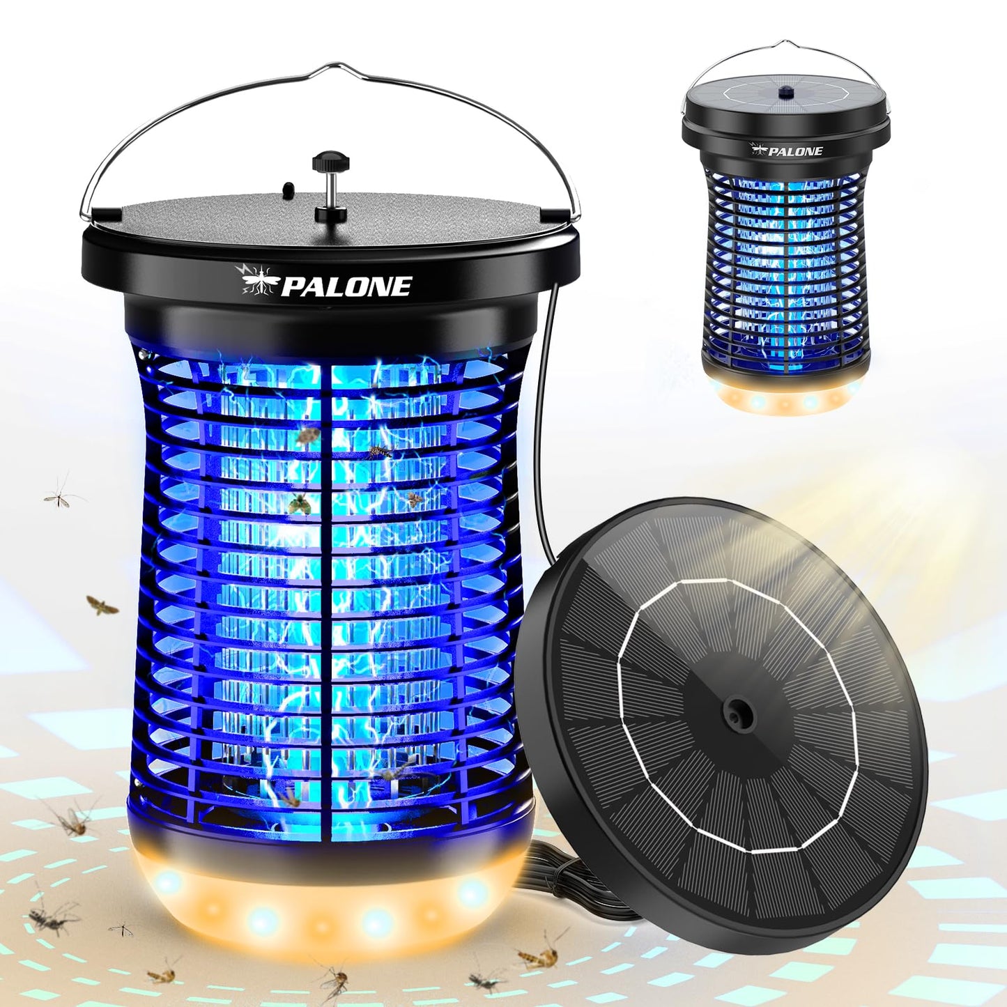 PALONE Solar Bug Zapper Outdoor, Detachable Solar Mosquito Zapper, Insect Zapper Indoor with LED Light, 4500V Fly Zapper 4 in 1 Electric Bug Zapper for Outdoor Camping Patio Garden Mosquito Killer