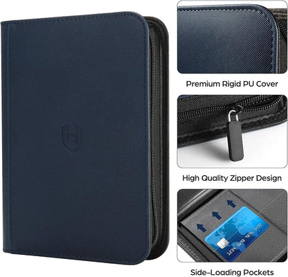 Card Binder 4 Pocket with Zipper, 288 Pockets Trading Card Holder Book, Premium PU Cover Zip Folder Binder, Side Loading Carrying Case Binder Album for TCG, MTG, Sports Cards, Game Cards