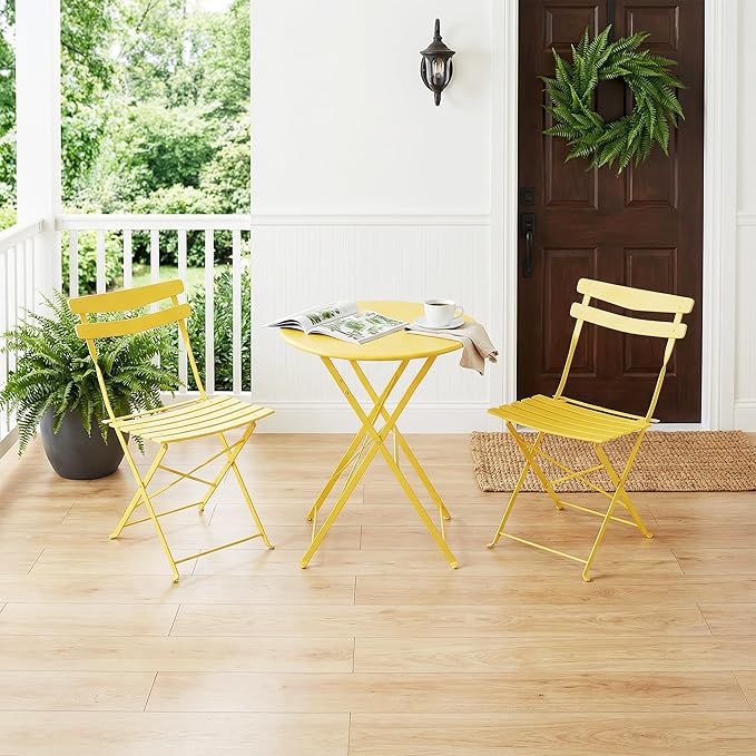 GarveeLife 3 Piece Patio Bistro Set, Folding Patio Bistro Table and Chairs Set