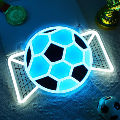 Okayera Soccer Neon Sign, Dimmable Football LED Lamp for Wall Decor, Light up Sports Sign for Bedroom Playroom Man Cave Club Party College Dorm Decor, Cool Teenager Boy Kid Birthday Holiday Xmas Gifts