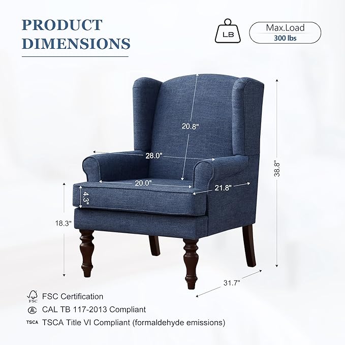 HUIMO Printed Wingback Accent Chair, Linen Upholstered High Back Armchair