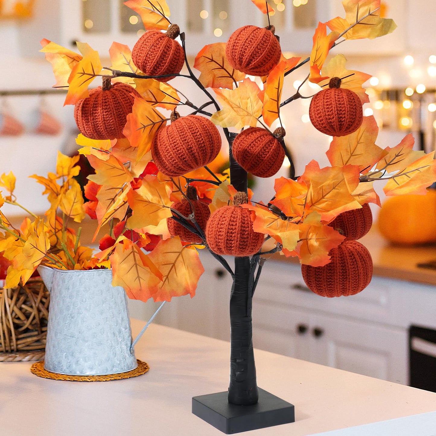 12-Pack Fall Crochet Pumpkins Handmade Fall Decor Set with 2.36, 3.15, 4inch Sizes Knit Pumpkins Farmhouse Thanksgiving Table Centerpiece, Halloween Decorations (Dark Orange)