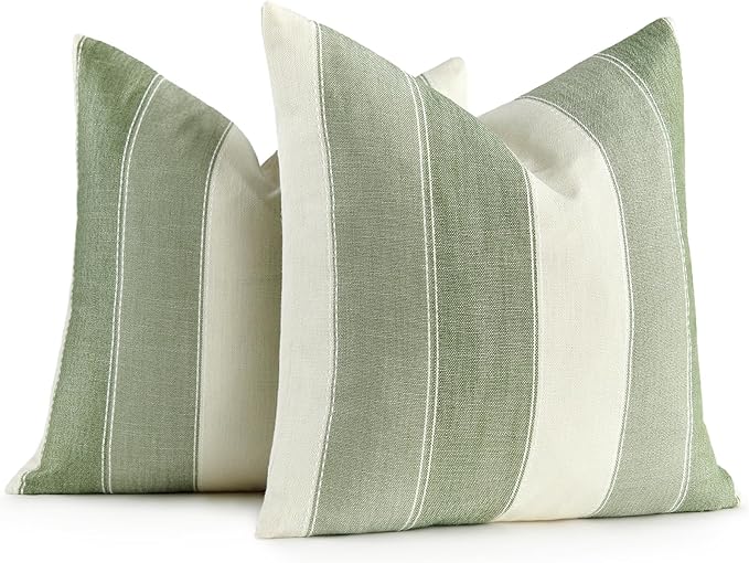 AmHoo Pack of 2 Farmhouse Stripe Check Throw Pillow Covers Set Case Cotton