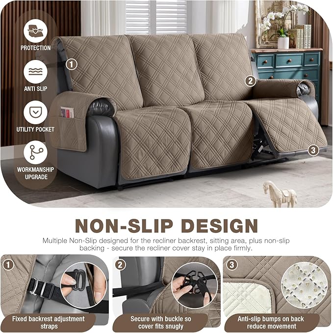 TAOCOCO 100% Waterproof Recliner Sofa Covers, Non Slip Split Couch Covers
