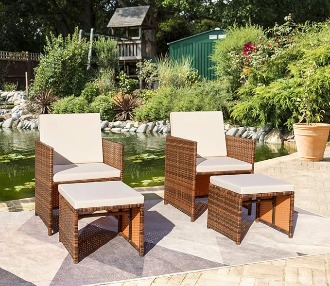 Devoko 4 Pieces Patio Wicker Furniture Set Outdoor Patio Chairs