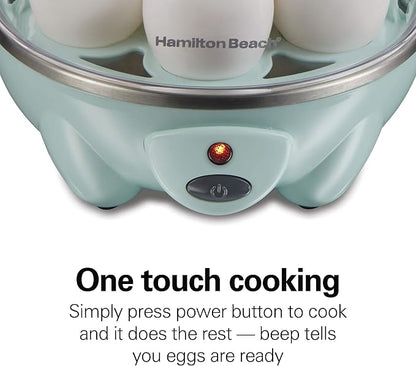 Hamilton Beach 3-in-1 Electric Egg Cooker for Hard Boiled Eggs, Poacher Eggs, Omelet Maker & Vegetable Steamer, Holds 7, Mint (25504)