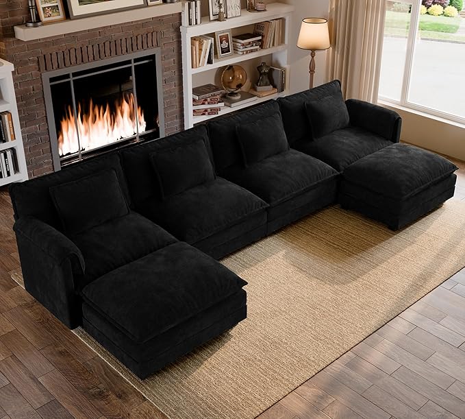 ELUCHANG 150" Modular Sectional Sofa, Comfy Deep Seat Cloud Couch, 6 Seater U