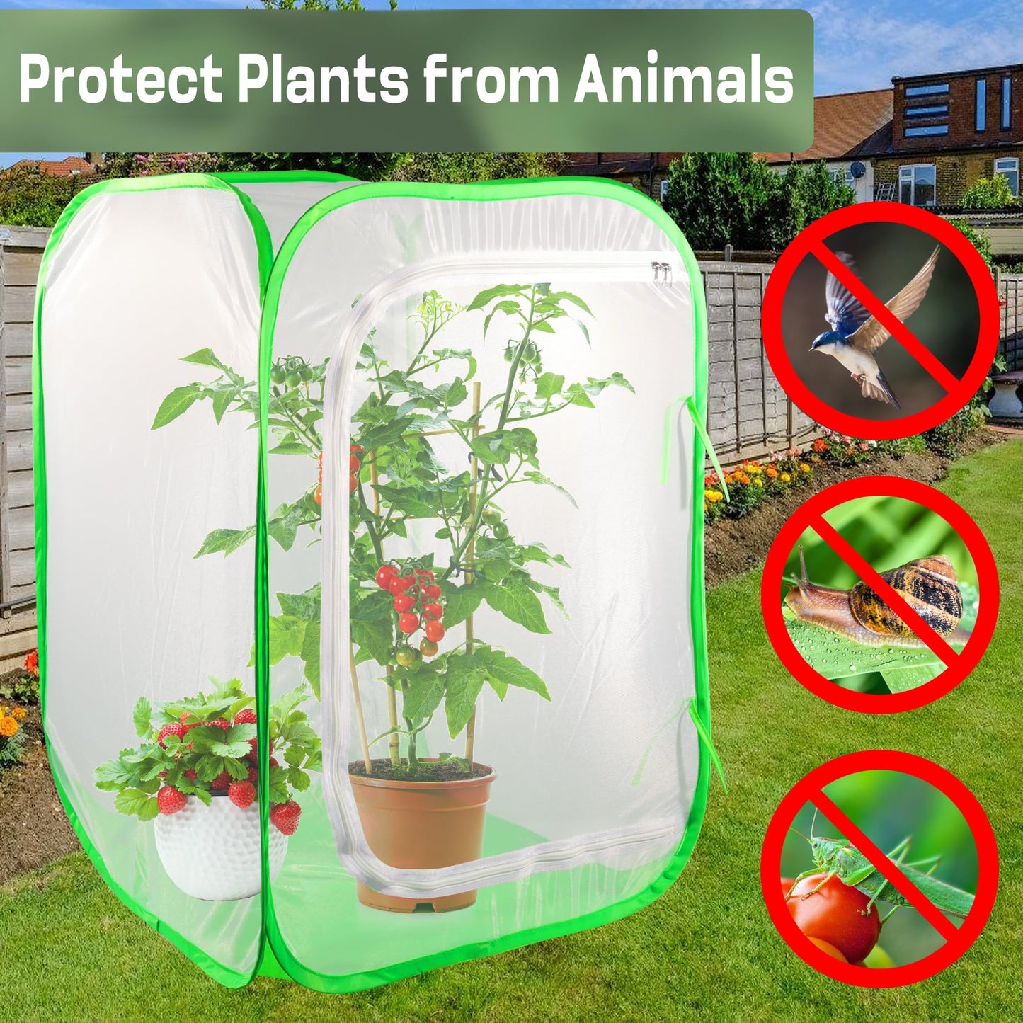 Mesh Plant Tent Enclosure, Pop-Up Cage Plant Cover, Outdoor Garden Protection Guard for Pests, Bird, Pest (16 x 16 x 24 Inches)