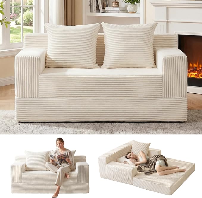 Erament Convertible Sofa Bed, Loveseat Folding Floor Futon Sleeper Sofa Couch