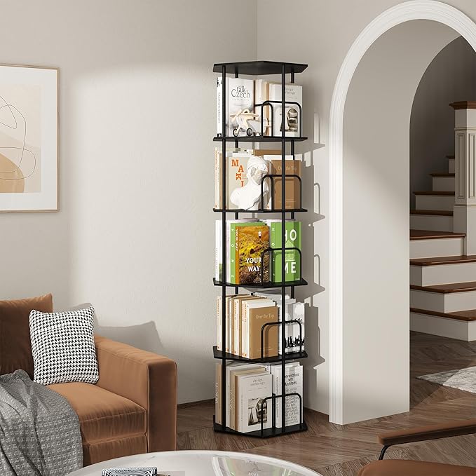 SUNMORY 5 Tier Rotating Bookshelf Tower, Revolving 360 ° Spinning Bookcase