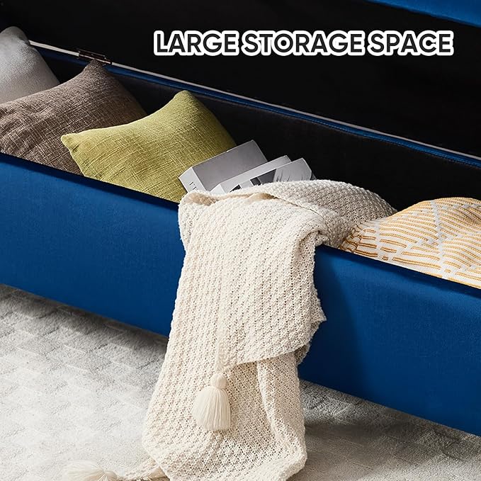 65" Storage Bench for Bedroom, Velvet End of Bed Bench, King Size Bed Benches