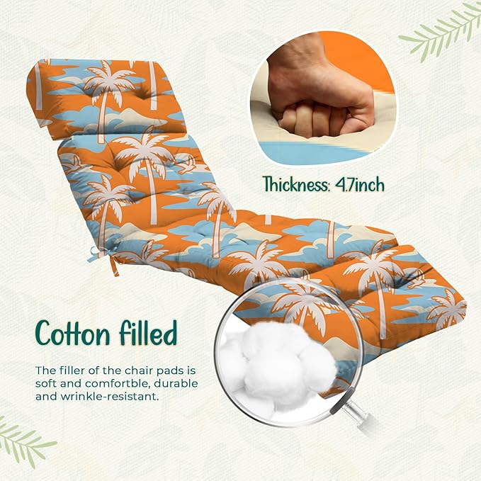 Outdoor Chaise Lounge Chair Cushion 75.1 x 22.8 x 4.7 Inches 100% Waterproof