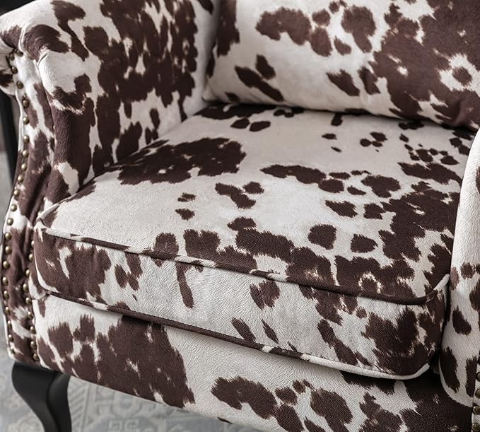 Mid Century Modern Accent Chair Upholstered Armchair Comfy Cowhide-Print Fabric