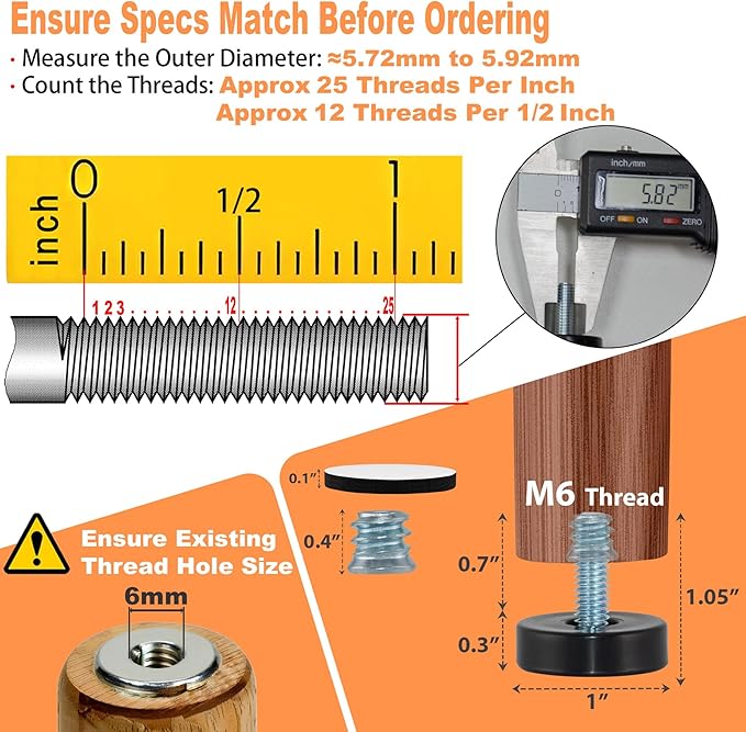 24 Pack M6 Thread Adjustable Furniture Levelers