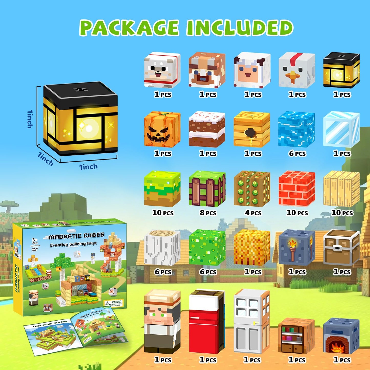 Hiwawind Magnetic Building Blocks Farm Animals, STEM Sensory Magnet Cubes, Montessori Educational Toys for 3 4 5 6 7 8 Year Old Boys & Girls, Birthday Gift