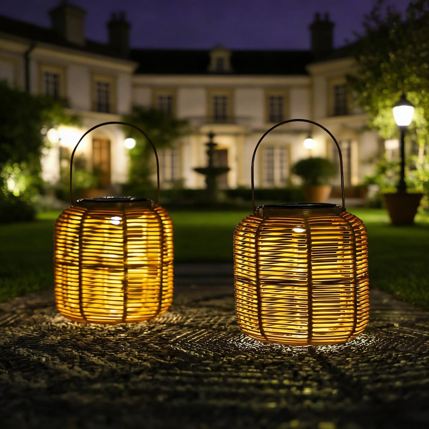 HMZHEX Solar-Powered Rattan Woven Lantern, 6"x7" Waterproof Hanging Solar Lantern for Outdoor, Boho Decorative Table Lamp, Warm Ambient Light for Garden Patio Porch Balcony