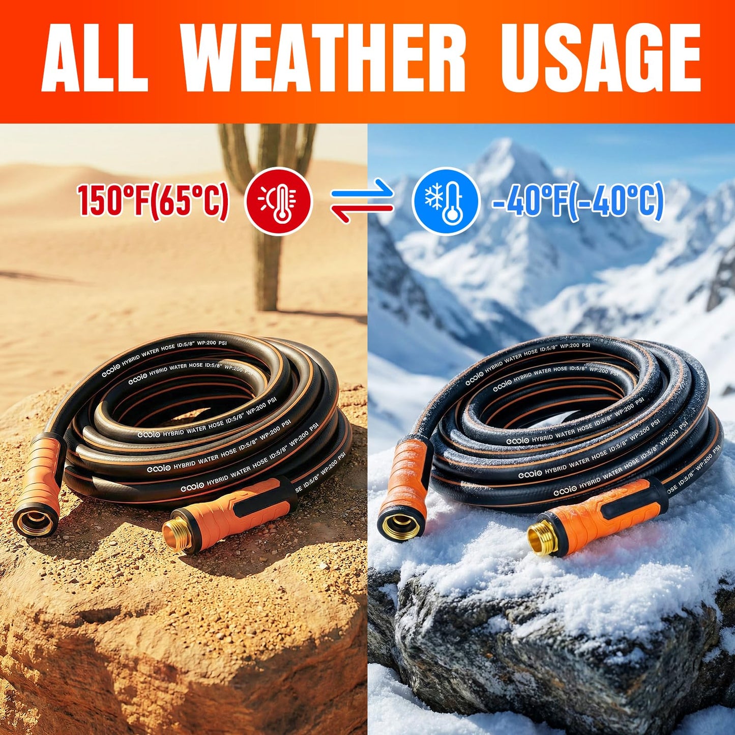 Garden Hose 25 ft x 5/8", Heavy Duty Water Hose, Flexible and Durable, Kink Resistant Lightweight Hybrid Hose, Leakproof Yard Hose with Male to Female Fittings