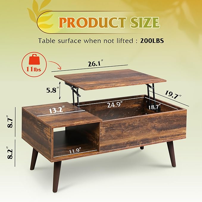 WLIVE Coffee Table with Storage & Lifting Top