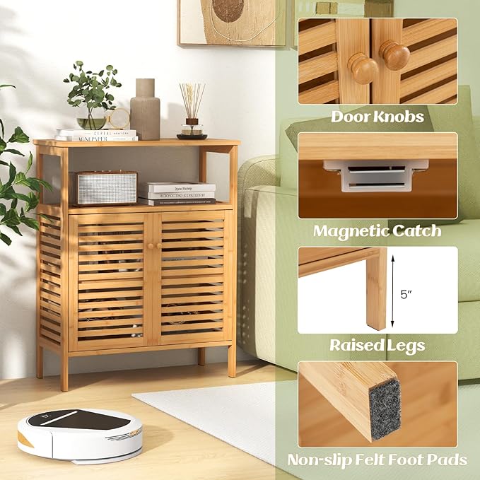 Tangkula Bamboo Floor Cabinet, Bathroom Storage Cabinet