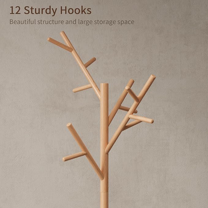 Muwuele Coat Rack, Solid Wood Coat Rack Freestanding